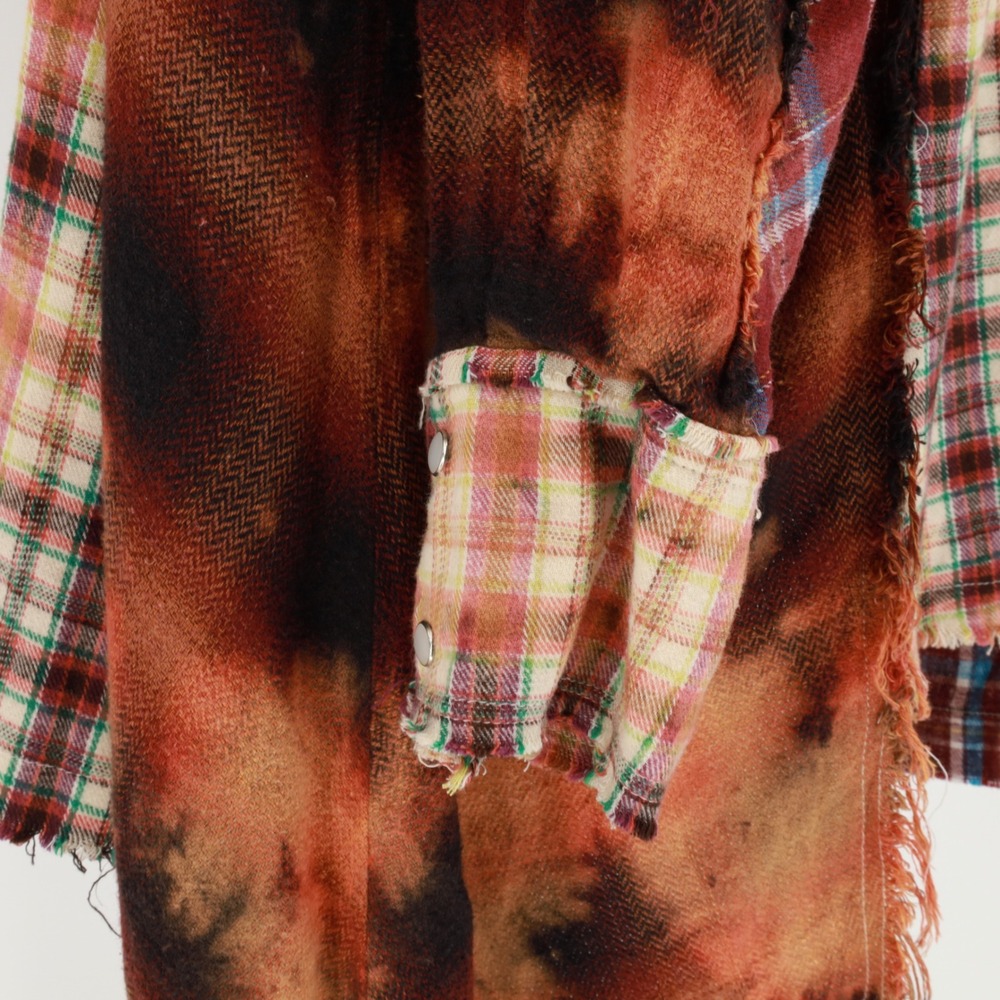 Oli & Hali Wash Mix Plaid Shirt Large Pockets Patchwork Distressed Cotton Blend - Picture 8 of 11